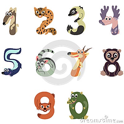 Numbers like North America animals Vector Illustration