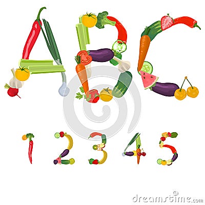 Numbers made of fruits and vegetables Vector Illustration