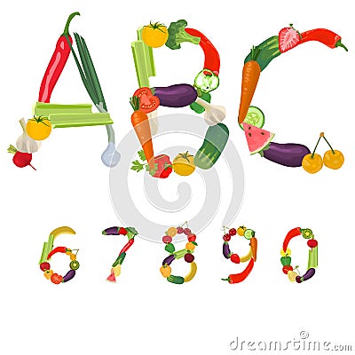 Numbers made of fruits and vegetables Vector Illustration