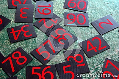 Numbers series painted on green wall. Stock Photo