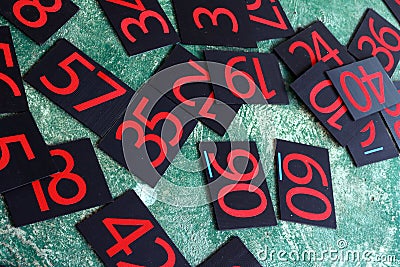 Numbers series painted on green wall. Stock Photo