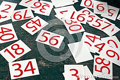 Numbers series painted on green wall. Stock Photo