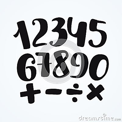 Numbers set in hand drawn calligraphy style. Vector design template elements. Vector Illustration
