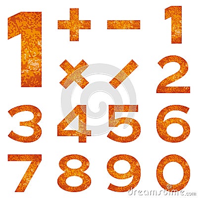 Numbers set, orange lava Vector Illustration
