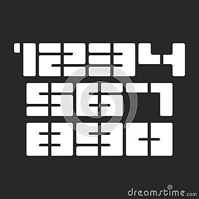 Numbers set, sports t-shirt print numbers stencil black and white bold stylish font, typography design element 1, 2, 3, 4, 5, 6, 7 Vector Illustration