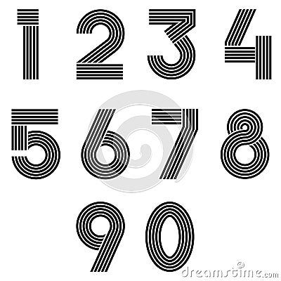 Numbers set thin line monogram math symbols, linear black and white typography design element mathematics symbols 1, 2, 3, 4, 5, 6 Vector Illustration