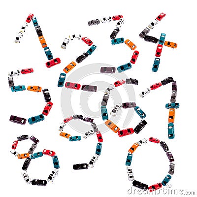 Numbers of toy cars Stock Photo