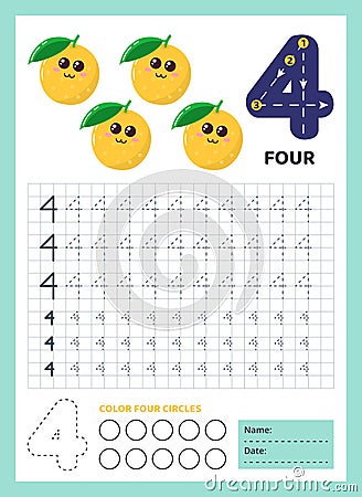 Numbers tracing worksheet for kids. Graphic task. Vector Illustration