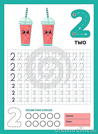 Numbers tracing worksheet for kids. Graphic task. Vector Illustration