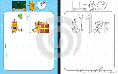 Numbers Tracing Worksheet Vector Illustration