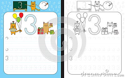 Numbers Tracing Worksheet Vector Illustration