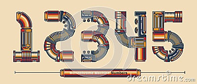 Numbers Typography Monochrome Vintage machine color style in a set YZ Vector Illustration