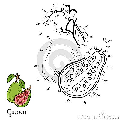 Numbers vector game: fruits and vegetables (guava) Vector Illustration