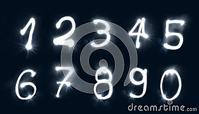 Numbers written with a flashlight during long exposure Stock Photo