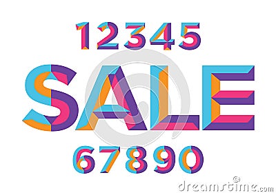 0, 1, 2, 3, 4, 5, 6, 7, 8, 9 numeral alphabet. Percent off, sale background. Colorfull polygonal triangle Letter. Eps10. Stock Photo