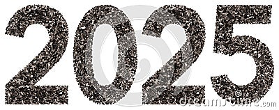Numeral 2025 from black a natural charcoal, isolated on white ba Stock Photo
