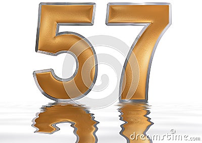 Numeral 57, fifty seven, reflected on the water surface, isolate Stock Photo
