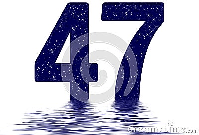 Numeral 47, forty seven, star sky texture imitation, reflected on the water surface, isolated on white, 3d render Stock Photo