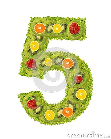 Numeral from fruit - 5 Stock Photo