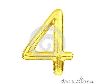 Numeral 4, Golden balloon number four isolated on white background, 3D Rendering Stock Photo