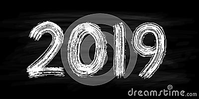 2019 numeral hand lettering. Dry brush texture effect. Happy New Year. Merry Christmas. Graduation. Vector Illustration Vector Illustration