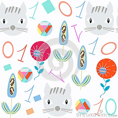 Numeral kids seamless pattern. It is located in swatch menu, image. Bright illustration. Colorful image for design. Cute p Vector Illustration