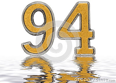 Numeral 94, ninety four, reflected on the water surface, isolate Stock Photo