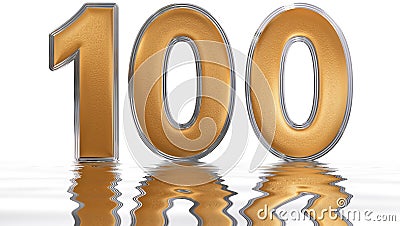 Numeral 100, one hundred, reflected on the water surface Stock Photo