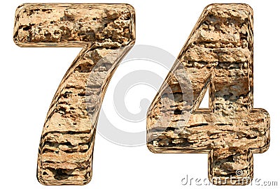 Numeral 74, seventy four, on white, natural limestone, Cartoon Illustration