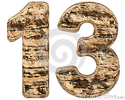 Numeral 13, thirteen, isolated on white, natural limestone, 3d i Cartoon Illustration