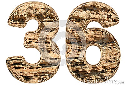 Numeral 36, thirty six, isolated on white, natural limestone, 3d illustration Cartoon Illustration