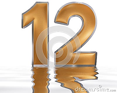 Numeral 12, twelve, reflected on the water surface, on Stock Photo