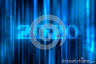 Numeric 2020 with Falling Random Numbers. Blue Matrix Background. Stream of Decimal Digits & x28;Happy New Year 2020 concept Stock Photo