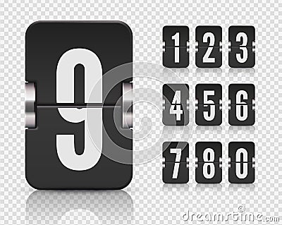 Numeric flip scoreboard set with reflection for dark countdown timer or web page watch or calendar. Vector illustration Vector Illustration