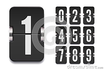 Numeric flip scoreboard set with shadows for black countdown timer or web page watch or calendar. Vector illustration Vector Illustration