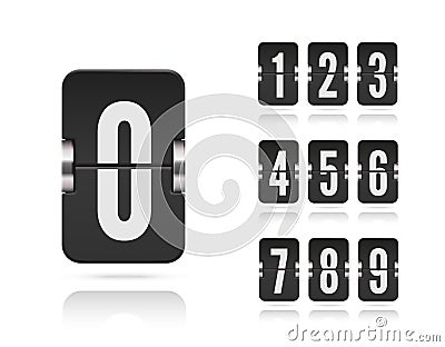 Numeric floating flip scoreboard set with reflections for Vector black countdown timer or web page watch or calendar Vector Illustration