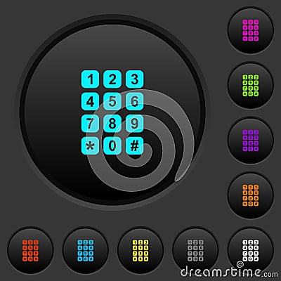 Numeric keypad dark push buttons with color icons Stock Photo