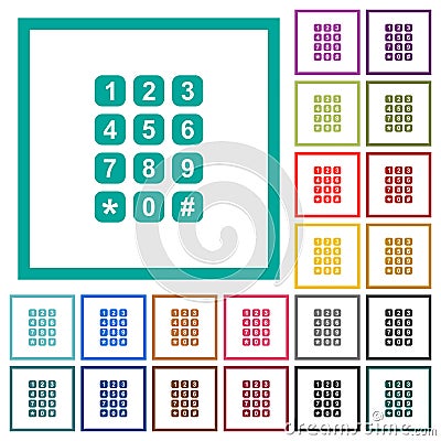 Numeric keypad flat color icons with quadrant frames Stock Photo