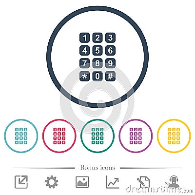 Numeric keypad flat color icons in round outlines Stock Photo