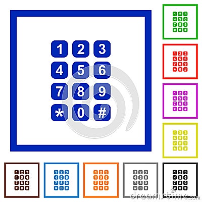 Numeric keypad flat framed icons Stock Photo