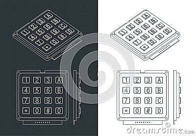 Numeric keypad 16 keys drawing Vector Illustration