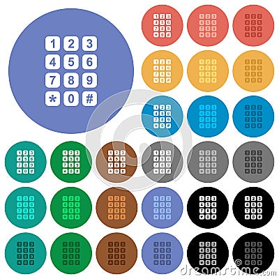 Numeric keypad round flat multi colored icons Stock Photo