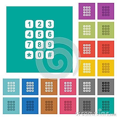 Numeric keypad square flat multi colored icons Stock Photo