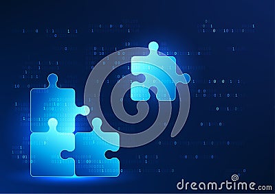 Numerical code and jigsaw technology represents the development of software systems, coding and technical problem solving, as well Vector Illustration
