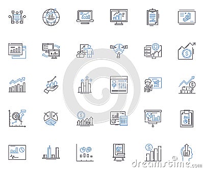 Numerical illustration line icons collection. Graphs, Charts, Graphical, Visualization, Infographics, Data, Analysis Vector Illustration