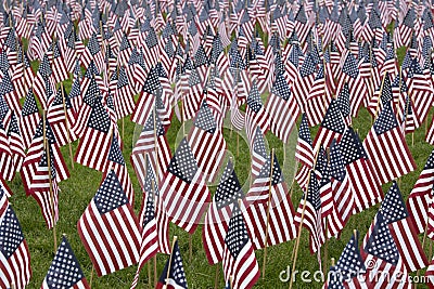 Numerous commemorative US flags Stock Photo