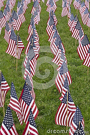 Numerous commemorative US flags Stock Photo