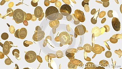 Numerous floating Gold Bitcoins on a Simple Light Background Stock Photo