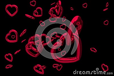 Numerous hovering, glossy, red hearts Stock Photo
