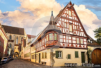 Rothenburg ob der Tauber is one of the most beautiful and romantic villages in Europe, Franconia region of Bavaria, Germany. Stock Photo